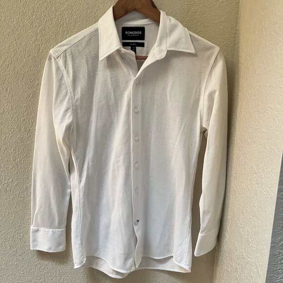 Bonobos Long Sleeve Collared Dress Shirt Tailored Fit Stretch Wrinkle-Free White - Picture 3 of 4